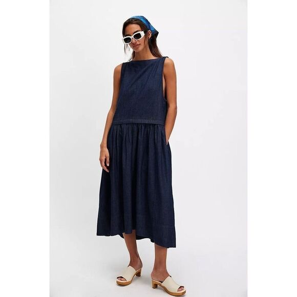 Free People Dresses & Skirts - Free People Soraya Denim Midi Dress Medium M NEW